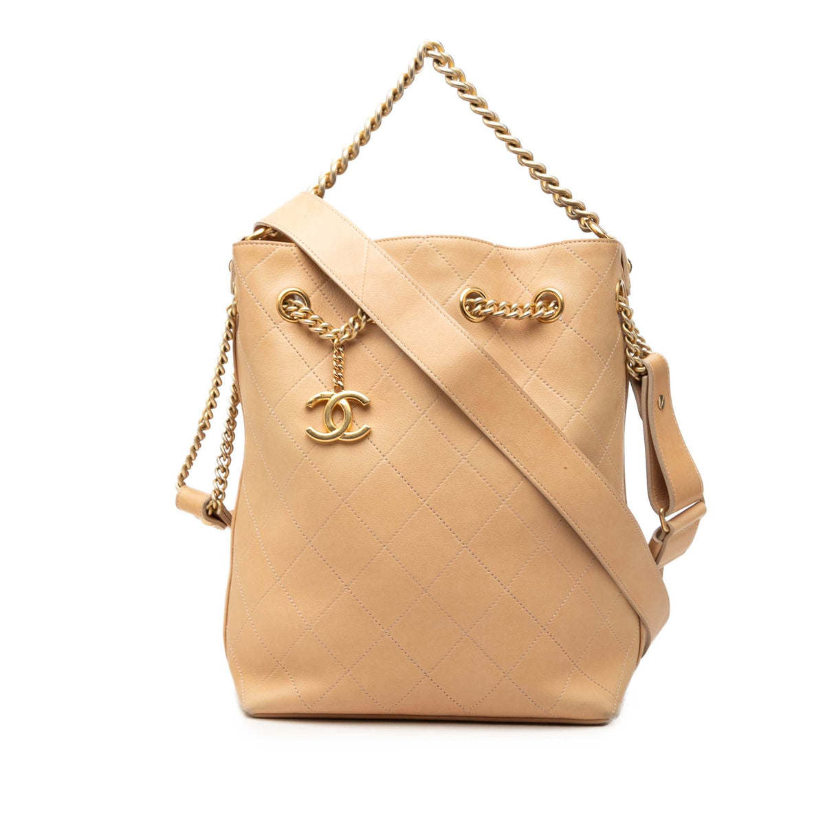 Chanel Large CC Quilted Calfskin On My Shoulder Drawstring Bucket Bag