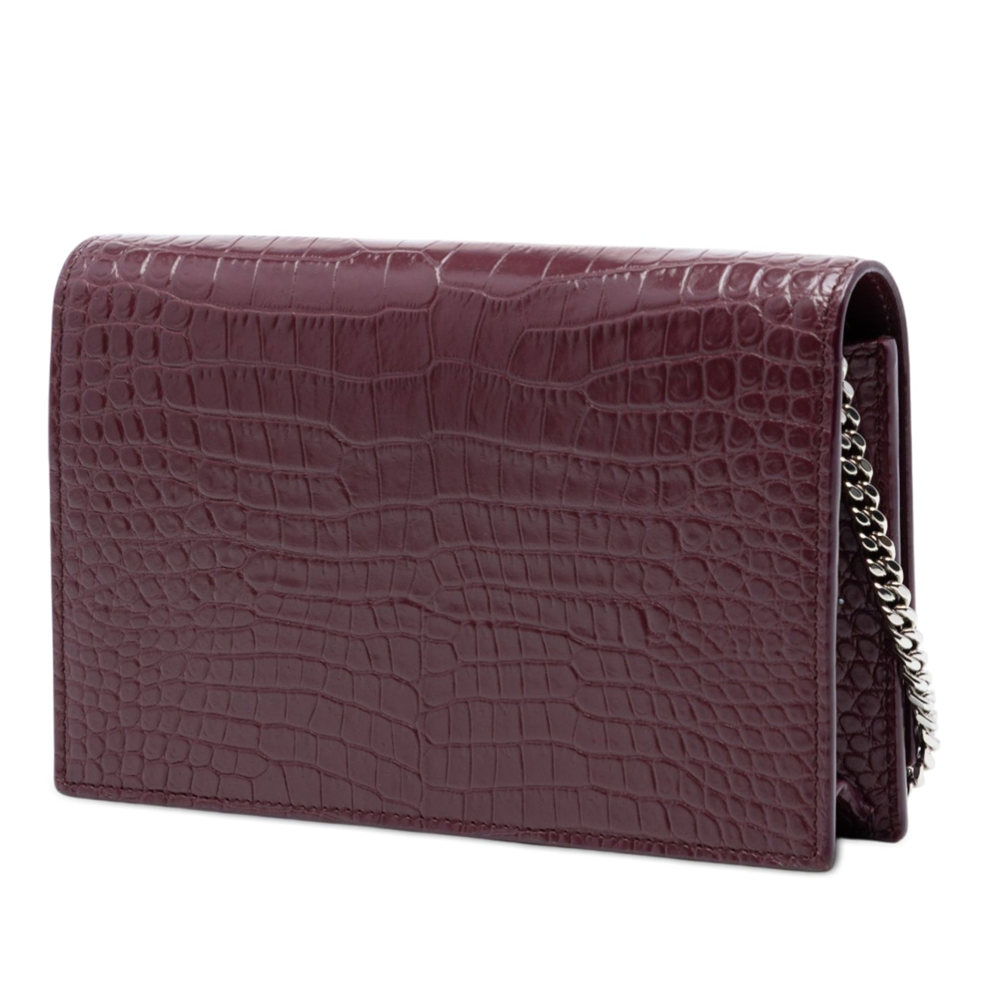 Saint Laurent Croc Embossed Leather Monogram Kate Tassel Wallet on Chain