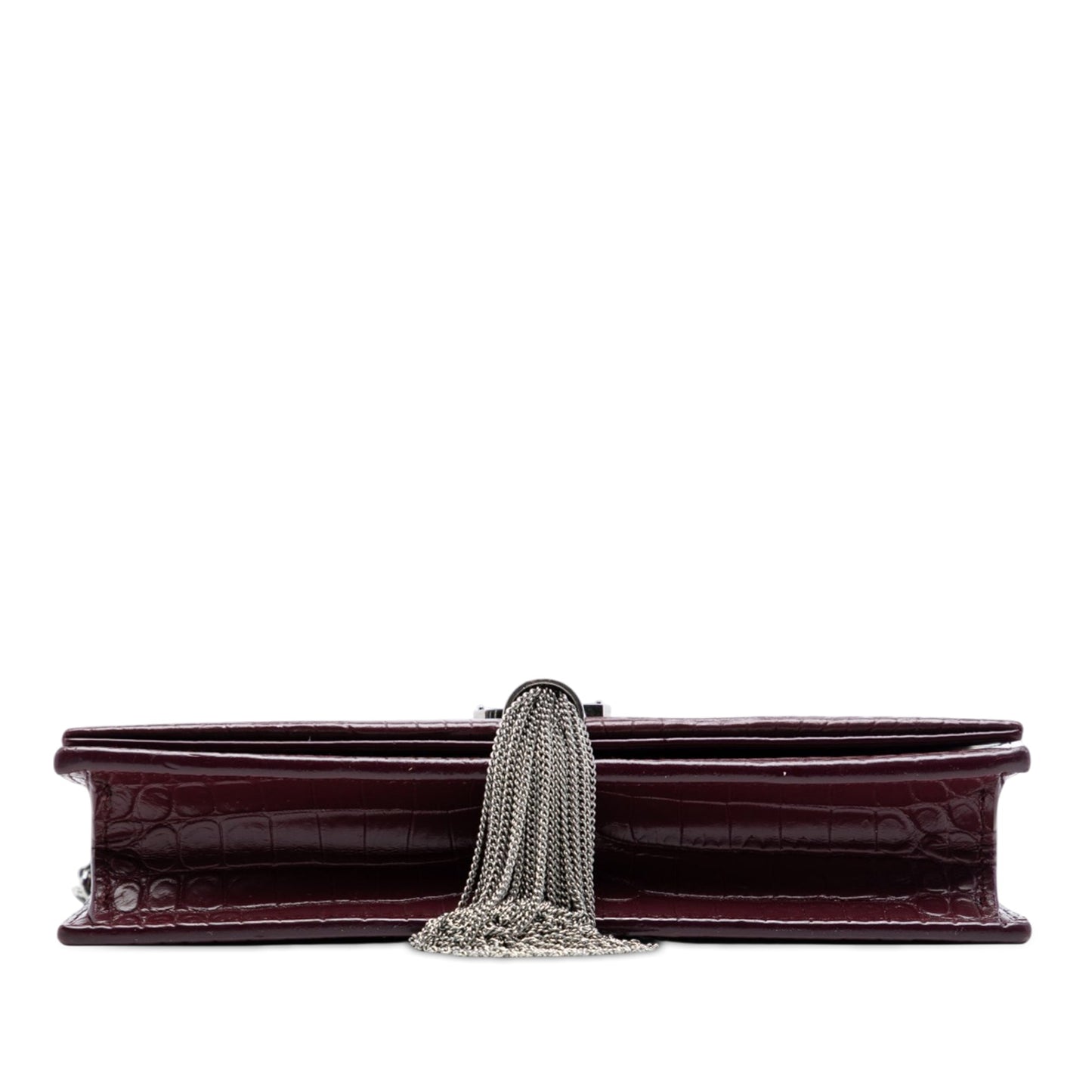 Saint Laurent Croc Embossed Leather Monogram Kate Tassel Wallet on Chain