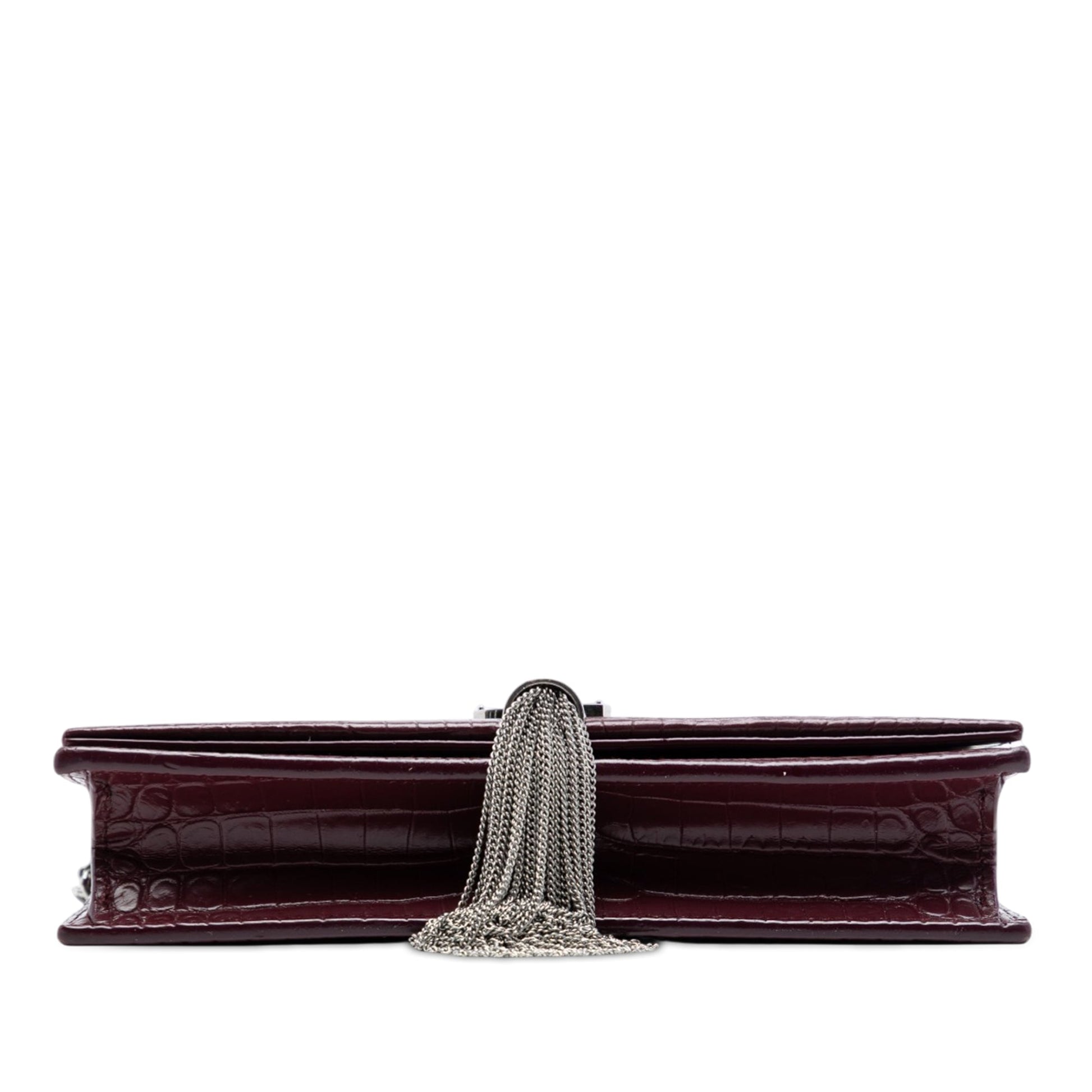 Saint Laurent Croc Embossed Leather Monogram Kate Tassel Wallet on Chain