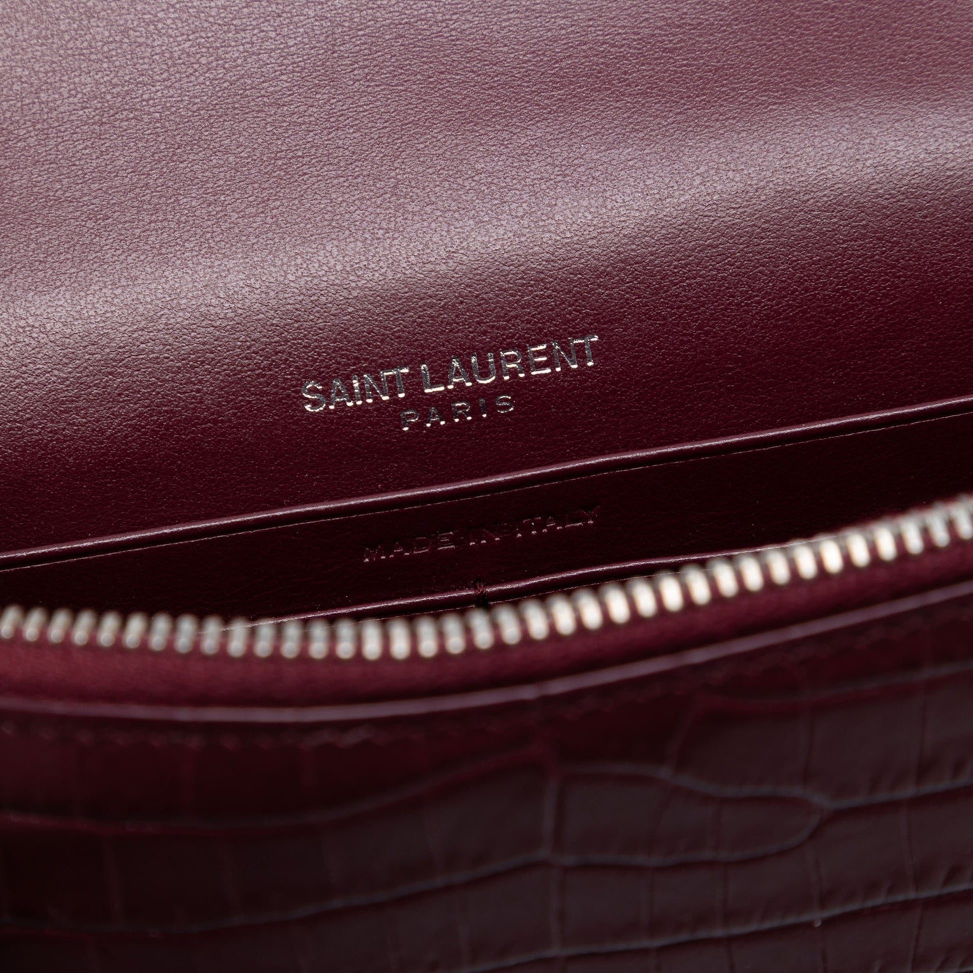 Saint Laurent Croc Embossed Leather Monogram Kate Tassel Wallet on Chain