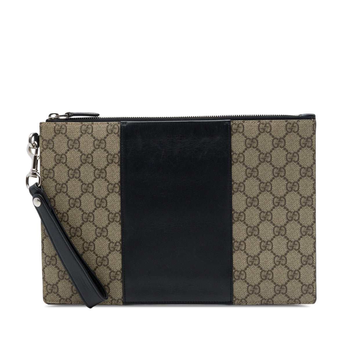 Gucci GG Supreme Wristlet Zip Pouch — Beige