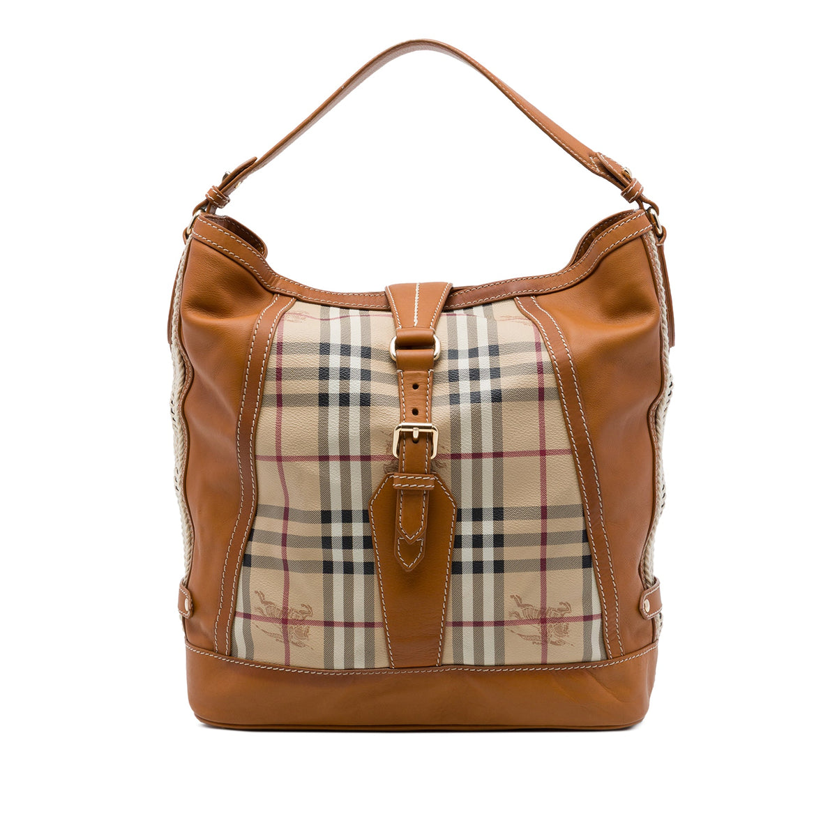 Burberry Haymarket Check Coated Canvas and Calfskin Bucket Bag