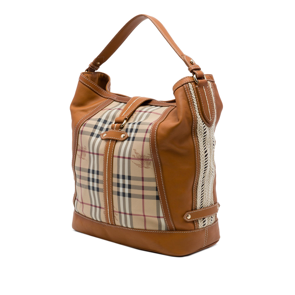 Burberry Haymarket Check Coated Canvas and Calfskin Bucket Bag