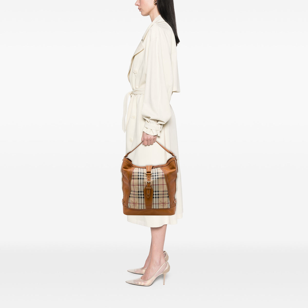 Burberry Haymarket Check Coated Canvas and Calfskin Bucket Bag