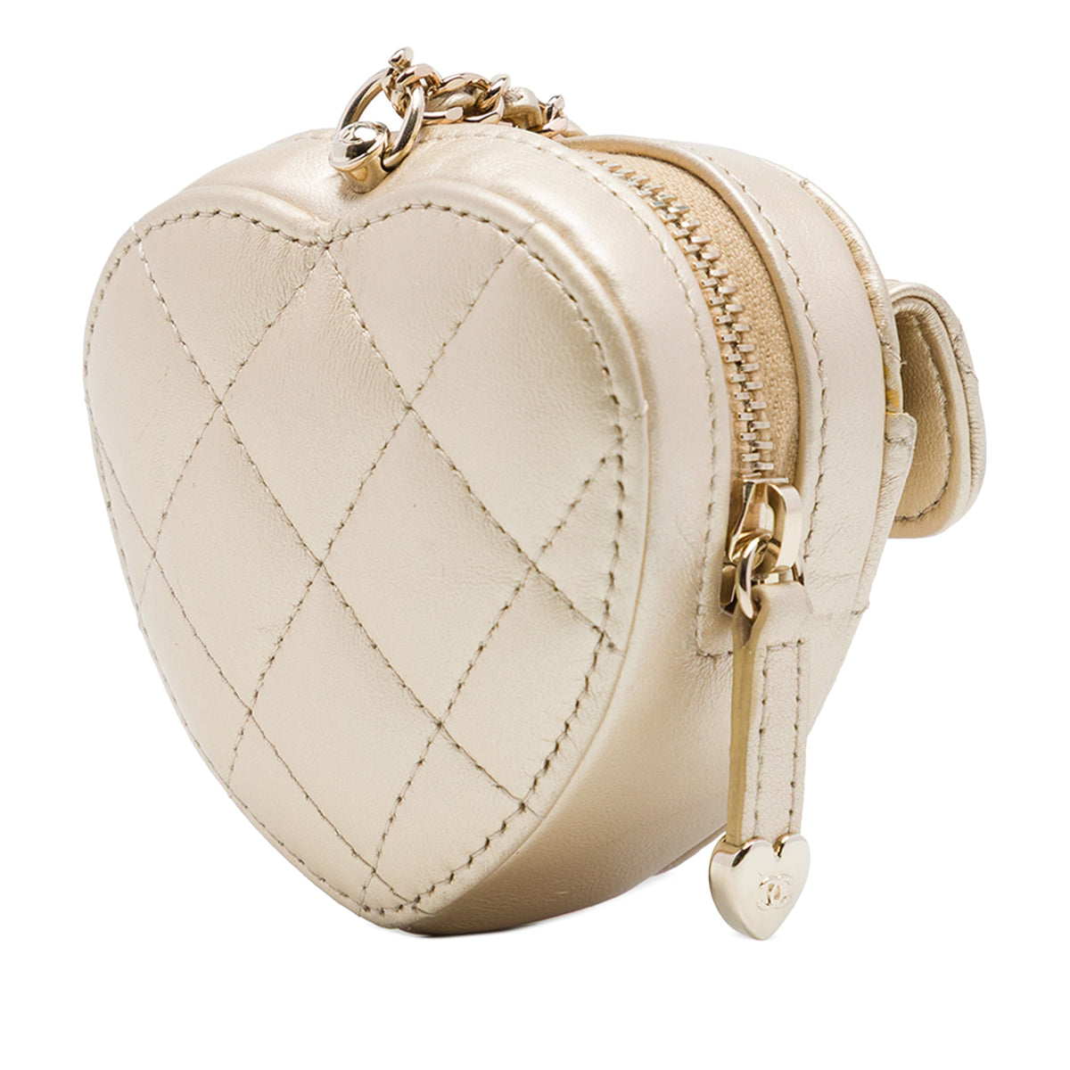 Chanel Mini Quilted Metallic Lambskin CC In Love Heart Bag — Gold