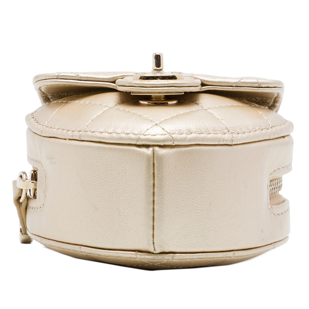 Chanel Mini Quilted Metallic Lambskin CC In Love Heart Bag — Gold