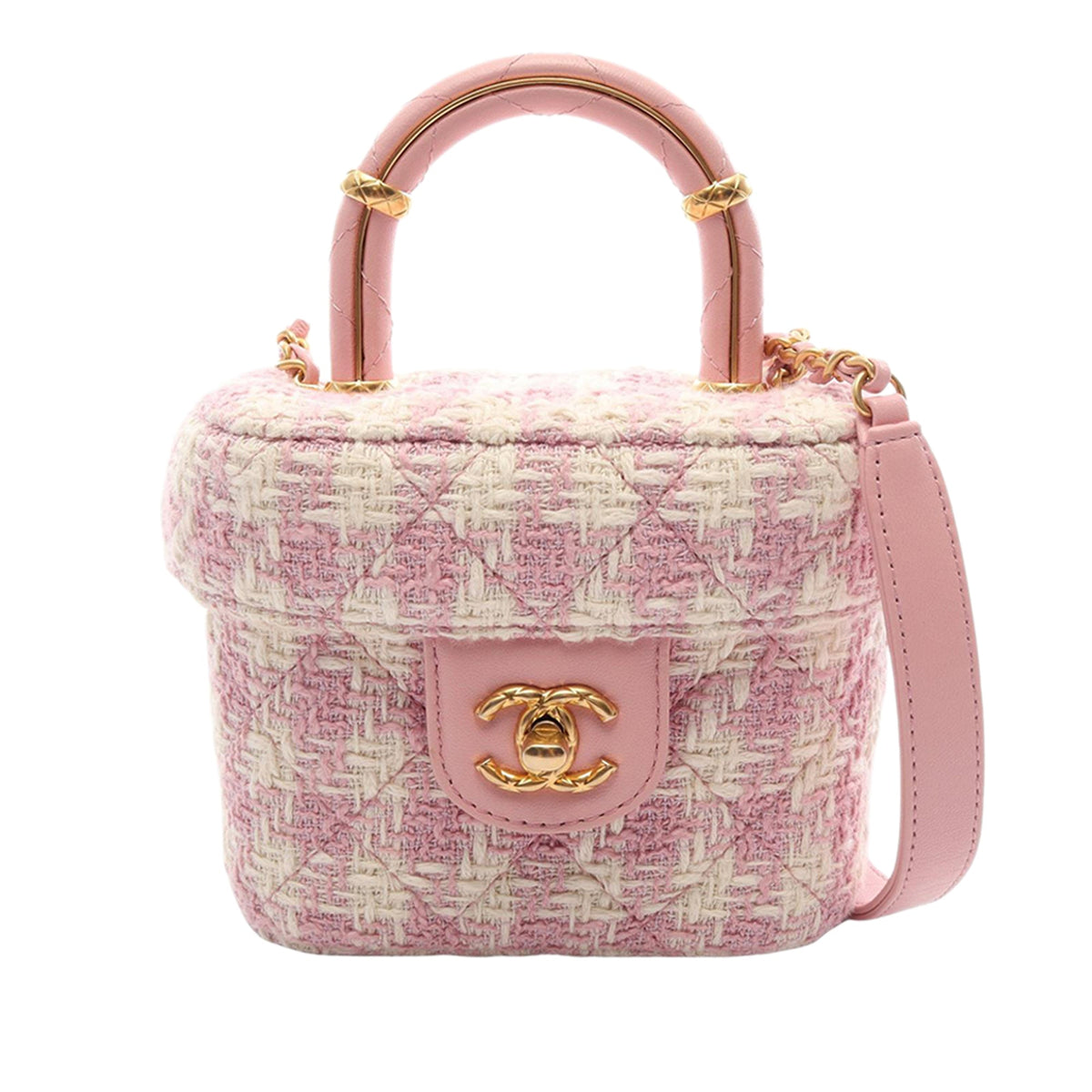 Chanel Mini Tweed Crush Top Handle Bag — Beige