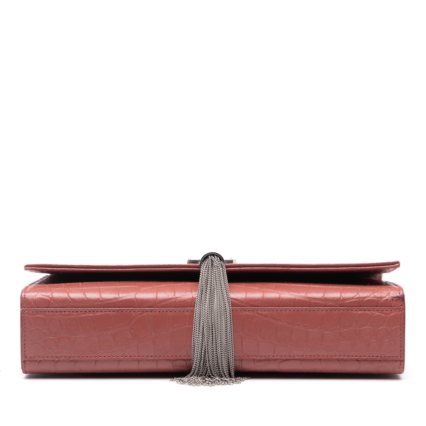 Saint Laurent Medium Croc Embossed Leather Kate Tassel Crossbody