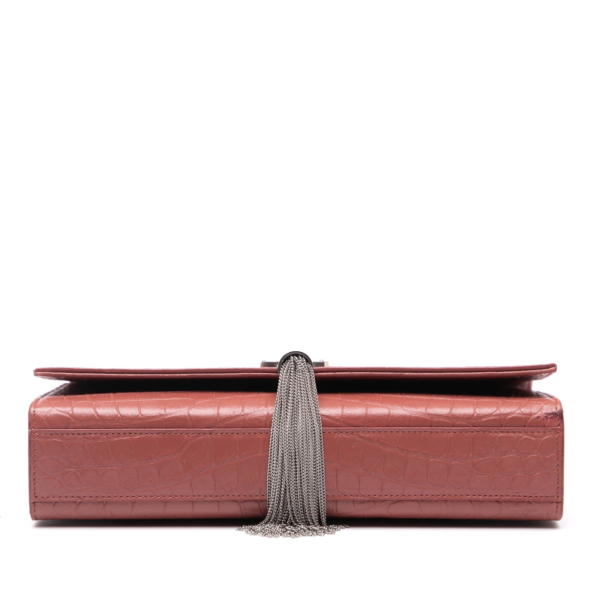 Saint Laurent Medium Croc Embossed Leather Kate Tassel Crossbody