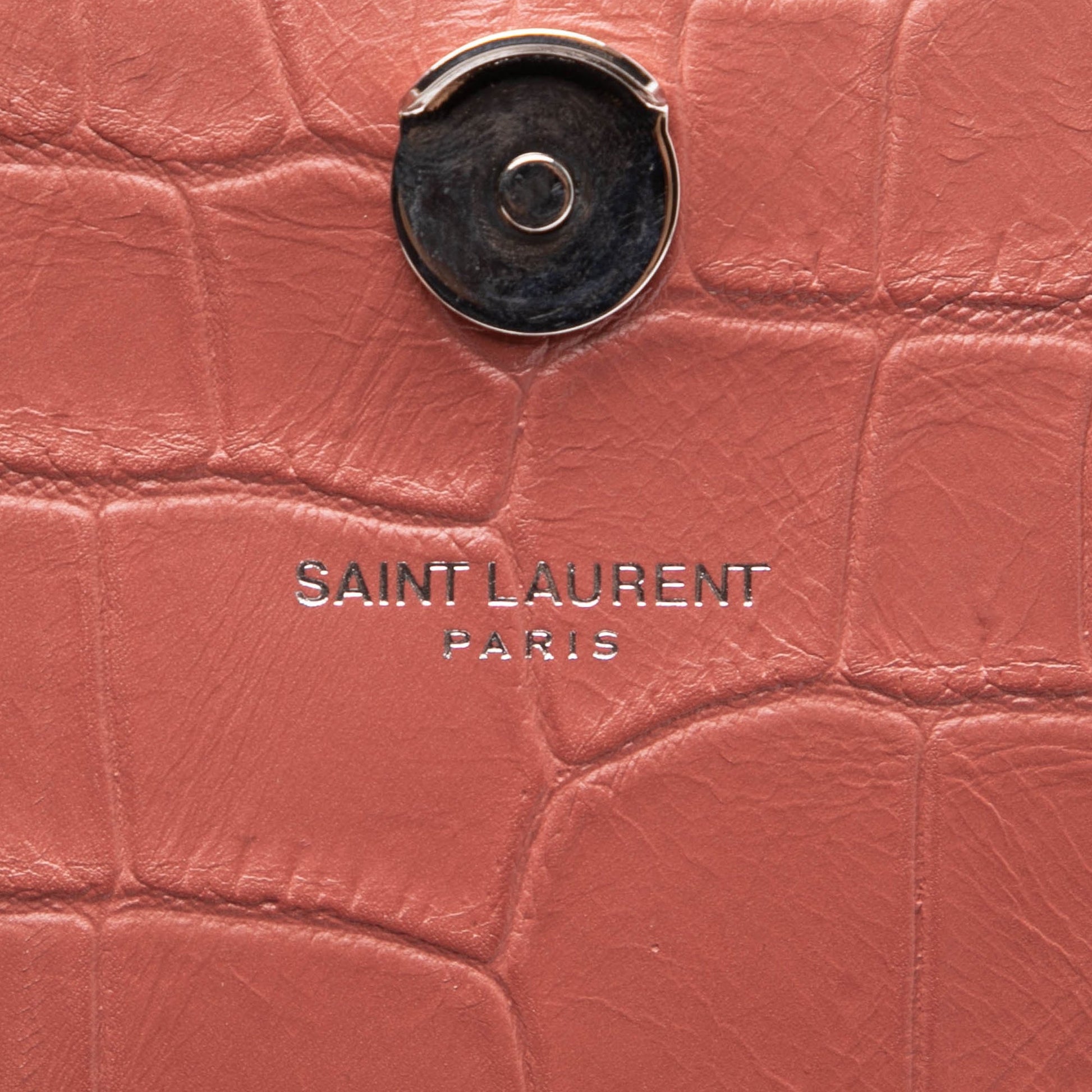 Saint Laurent Medium Croc Embossed Leather Kate Tassel Crossbody