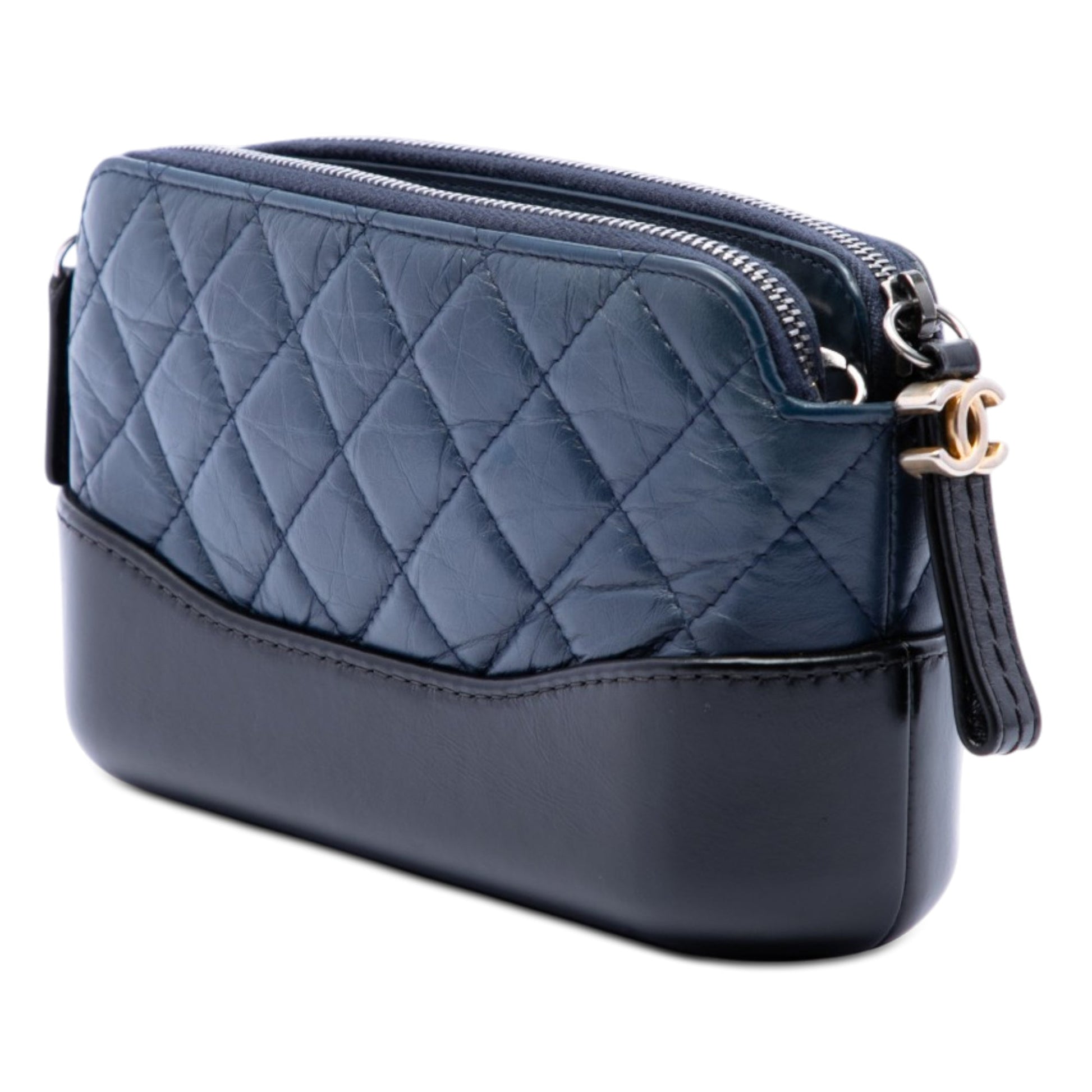 Chanel Bicolor Aged Calfskin Gabrielle Double Zip Clutch with Chain