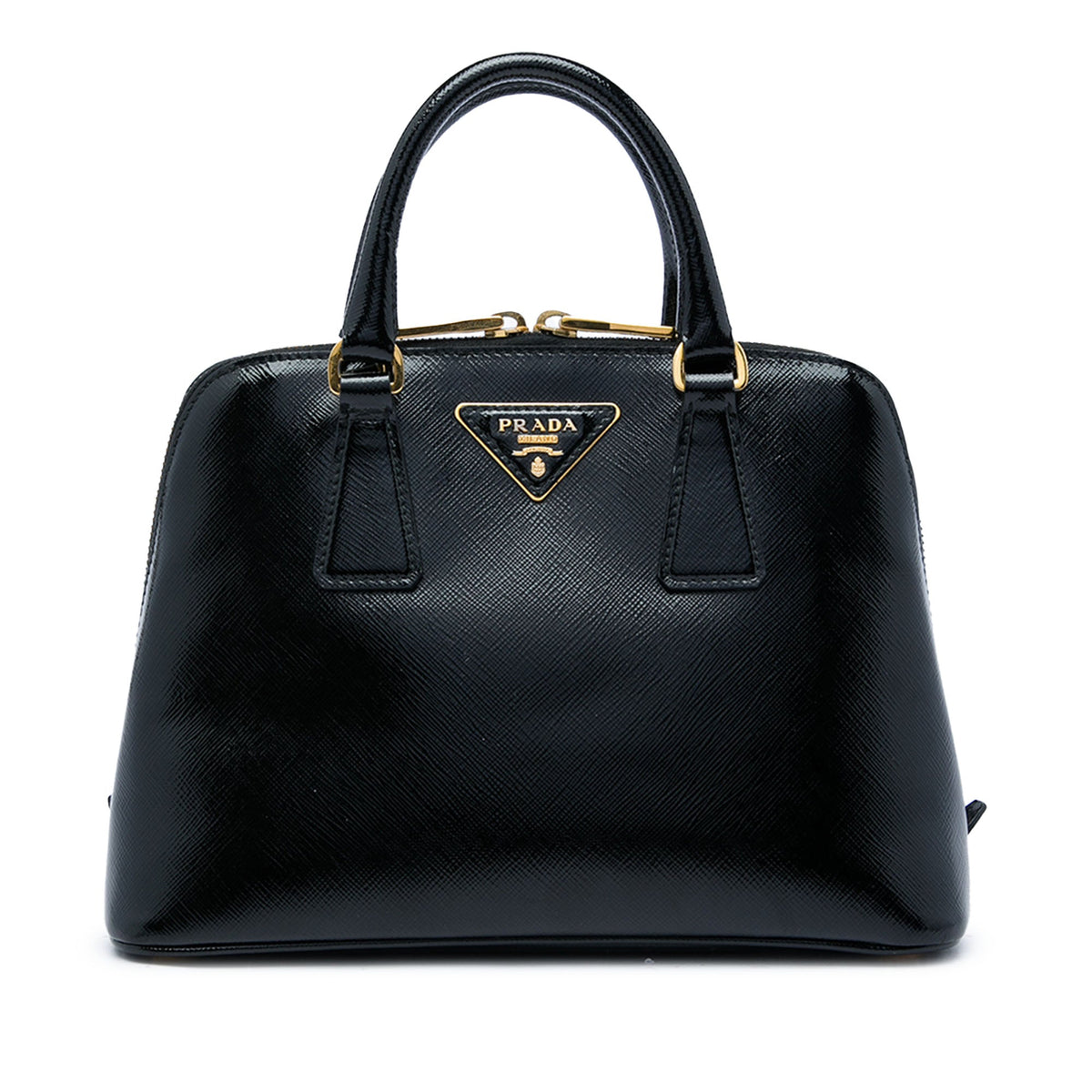 Prada Small Saffiano Vernice Promenade Satchel — Black