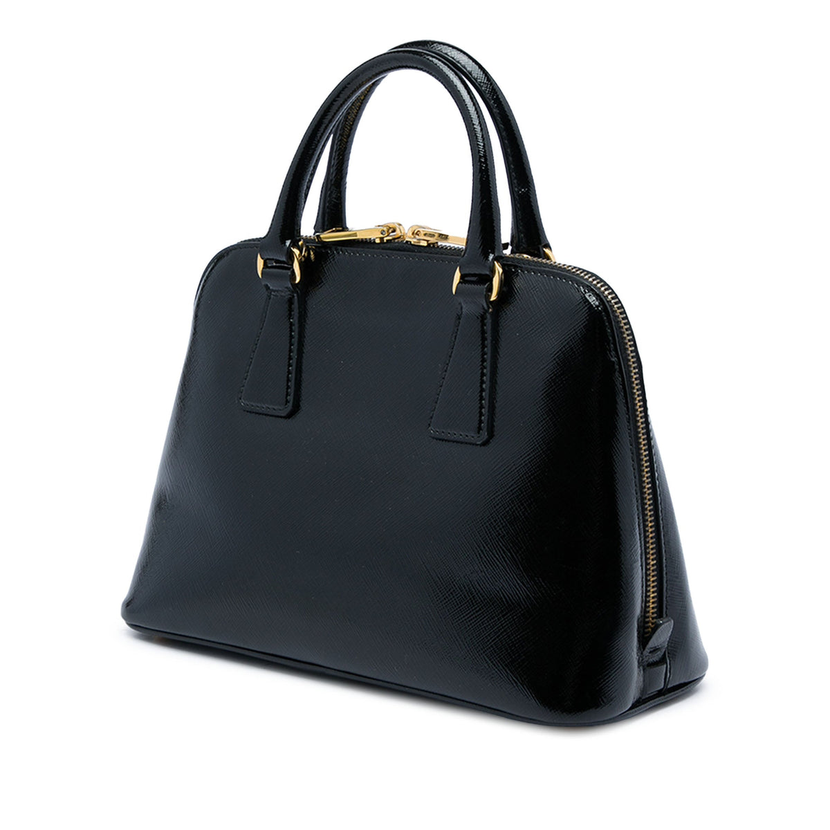 Prada Small Saffiano Vernice Promenade Satchel — Black