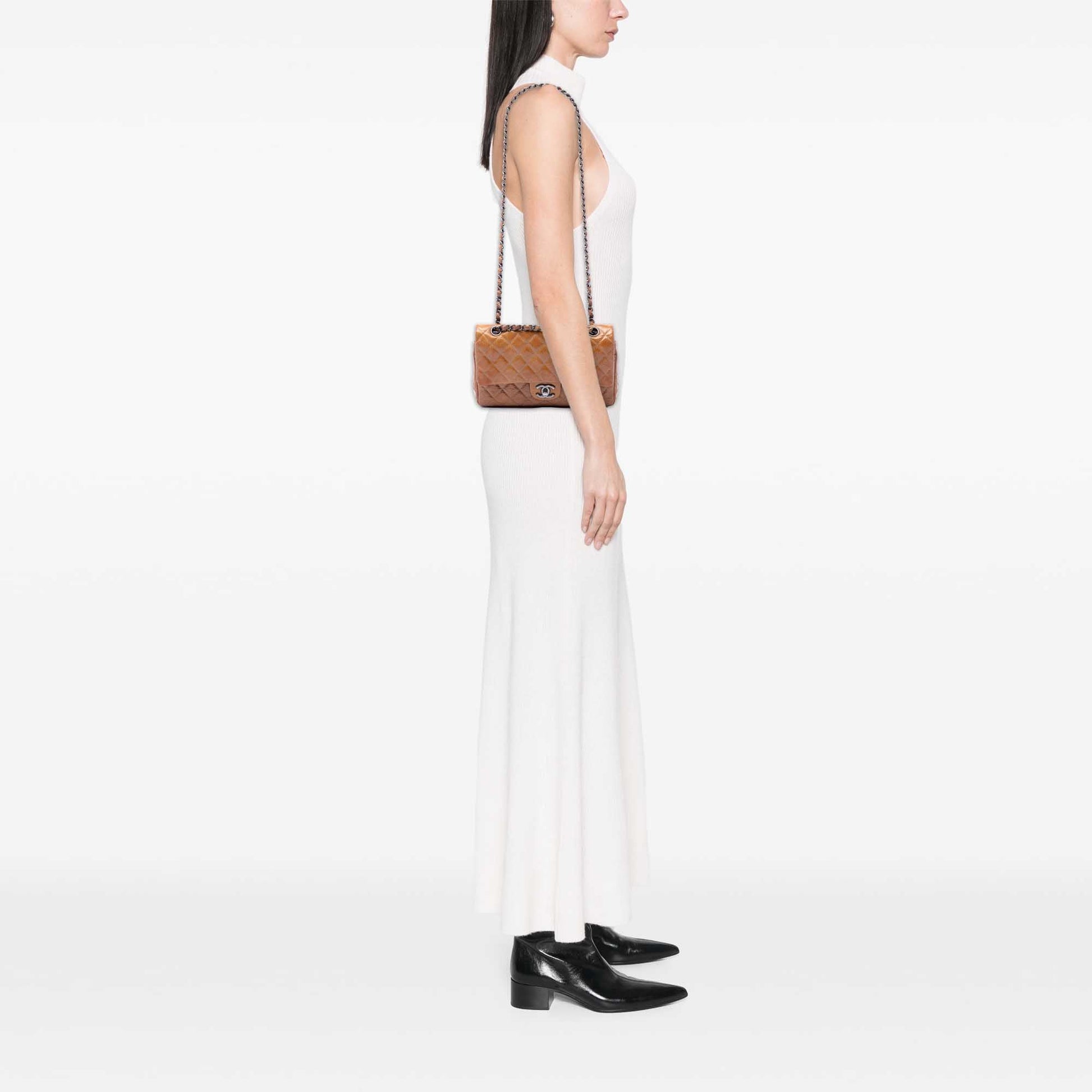 Chanel Medium Classic Crinkled Patent Double Flap