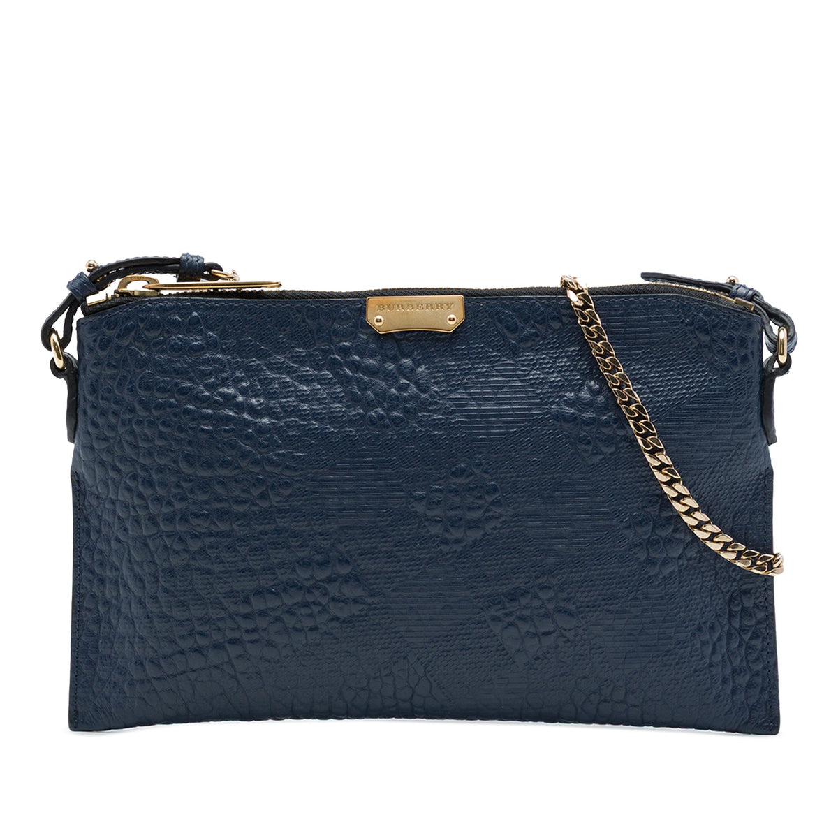 Burberry Small Grain Check Embossed Leather Chichester Crossbody — Blue