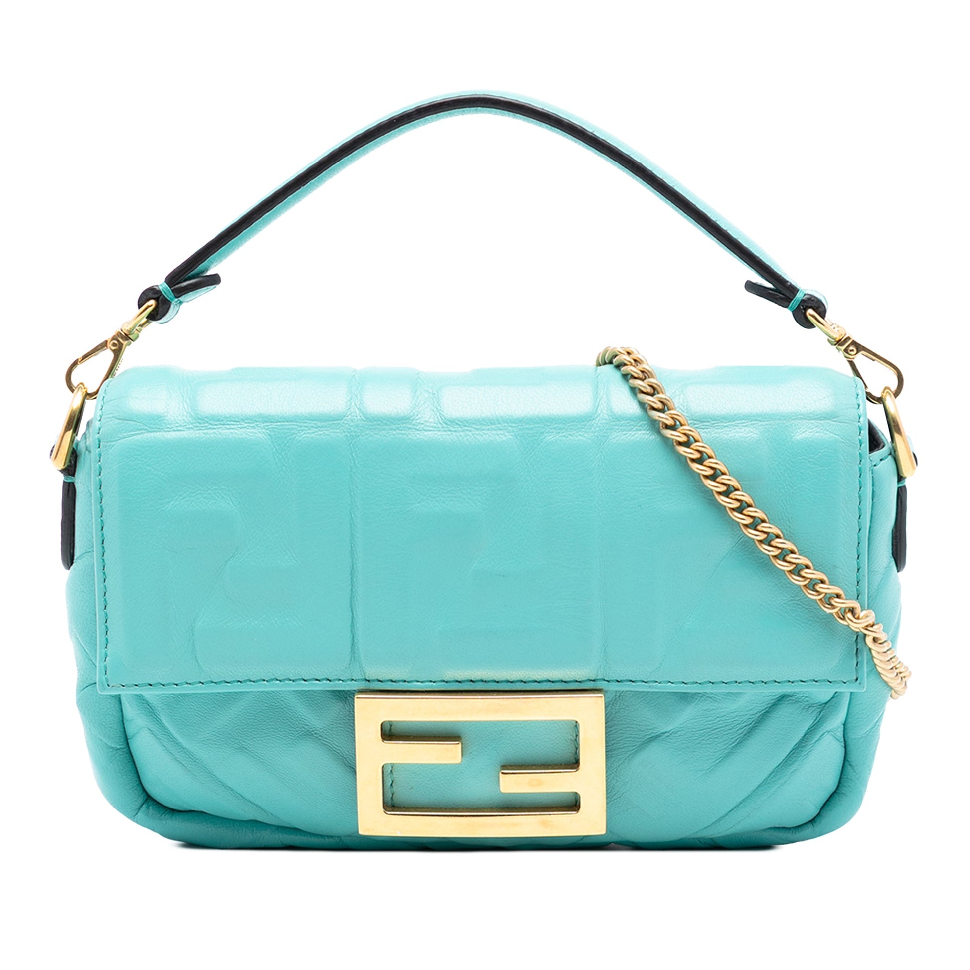 Fendi Mini Zucca Embossed Leather Baguette Satchel