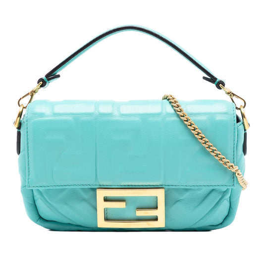 Fendi Mini Zucca Embossed Leather Baguette Satchel