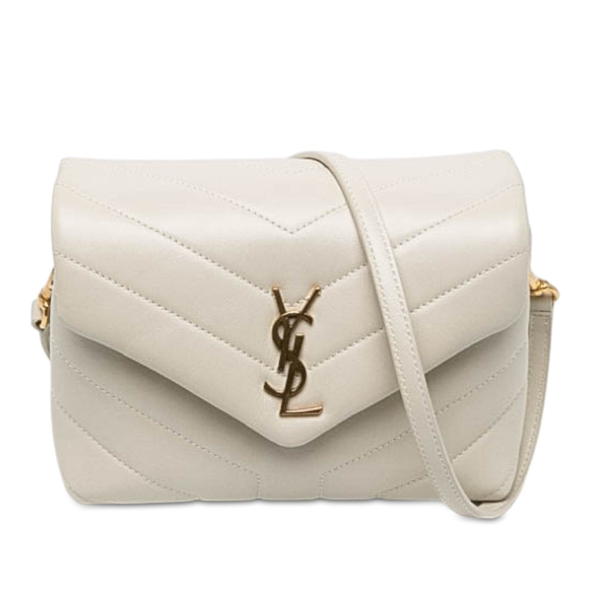 Saint Laurent Toy Matelasse Calfskin Monogram LouLou Crossbody — White
