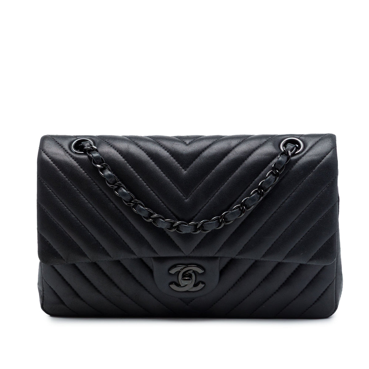 Chanel Medium Classic Chevron Lambskin So Black Double Flap