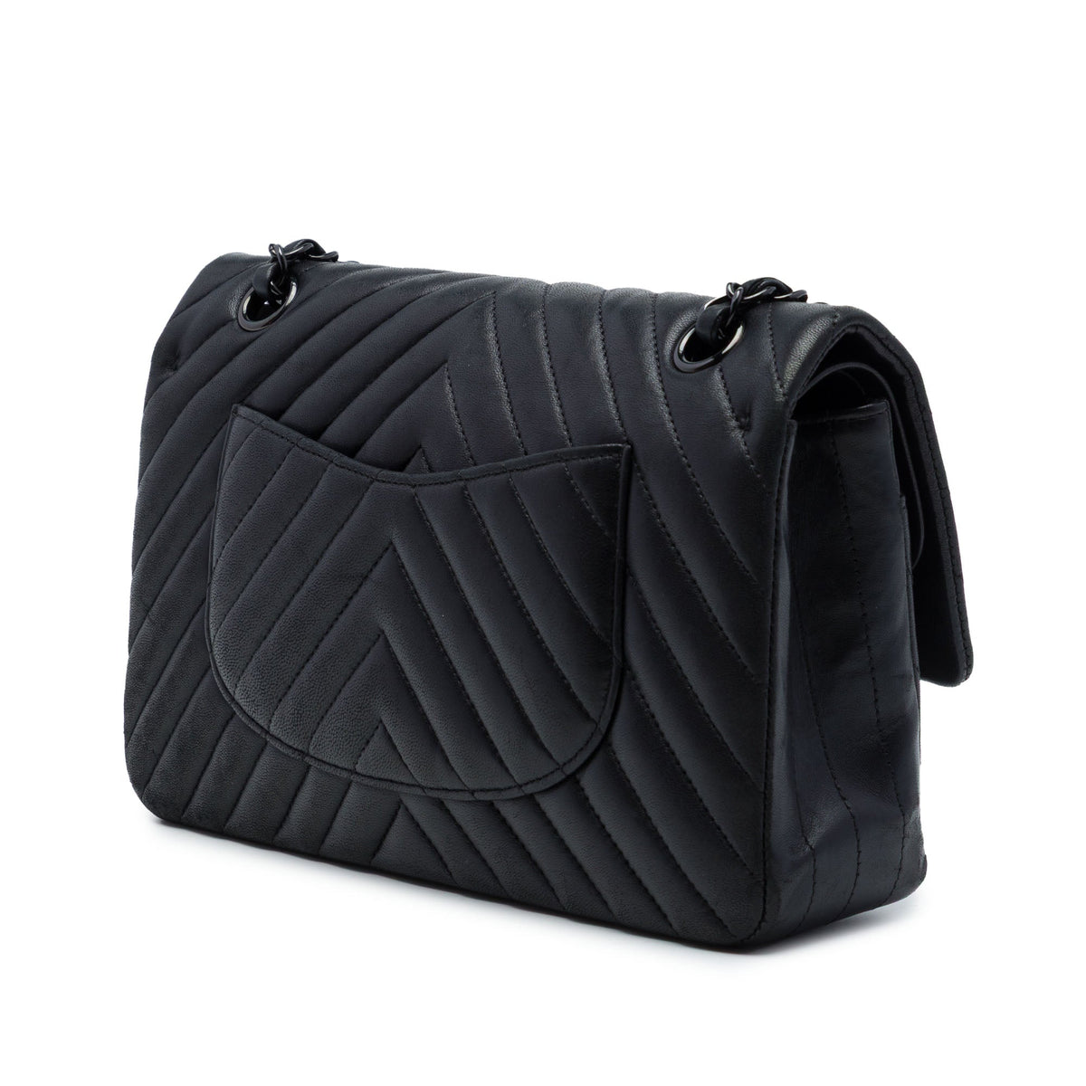 Chanel Medium Classic Chevron Lambskin So Black Double Flap