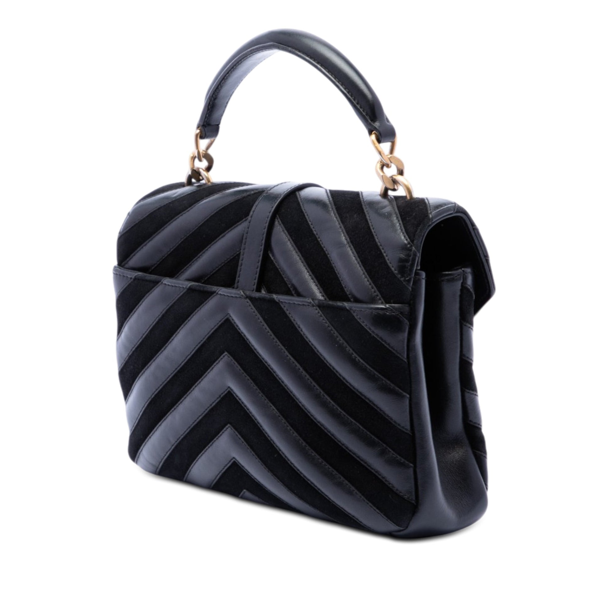 Saint Laurent Medium Calfskin and Suede Chevron Monogram College Satchel
