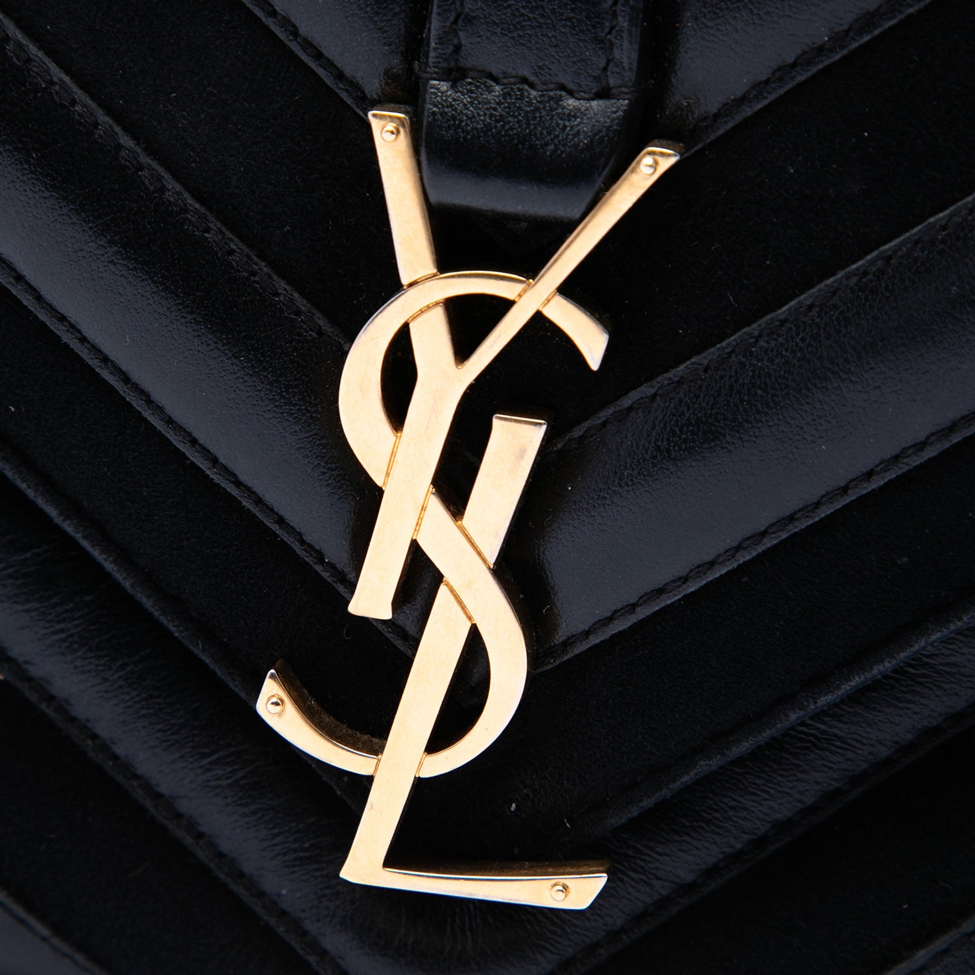 Saint Laurent Medium Calfskin and Suede Chevron Monogram College Satchel