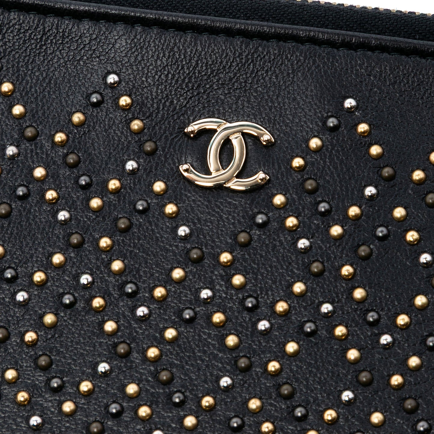 CC Studded Lambskin Double Zip Clutch with Chain