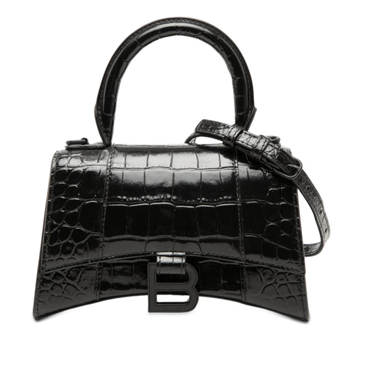 XS Croc Embossed Hourglass Top Handle Bag