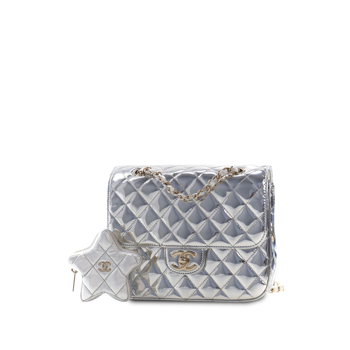 Chanel Quilted Metallic Mirror Calfskin Hollywood Boulevard Backpack — Silver