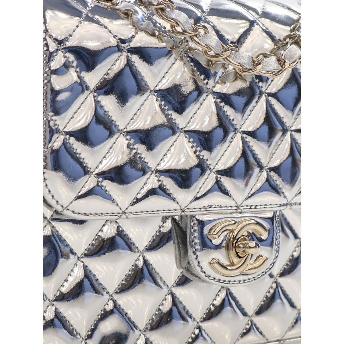 Chanel Quilted Metallic Mirror Calfskin Hollywood Boulevard Backpack — Silver