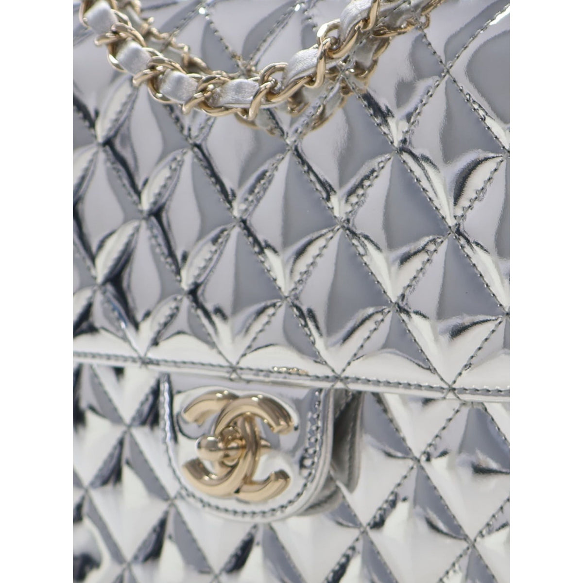 Chanel Quilted Metallic Mirror Calfskin Hollywood Boulevard Backpack — Silver