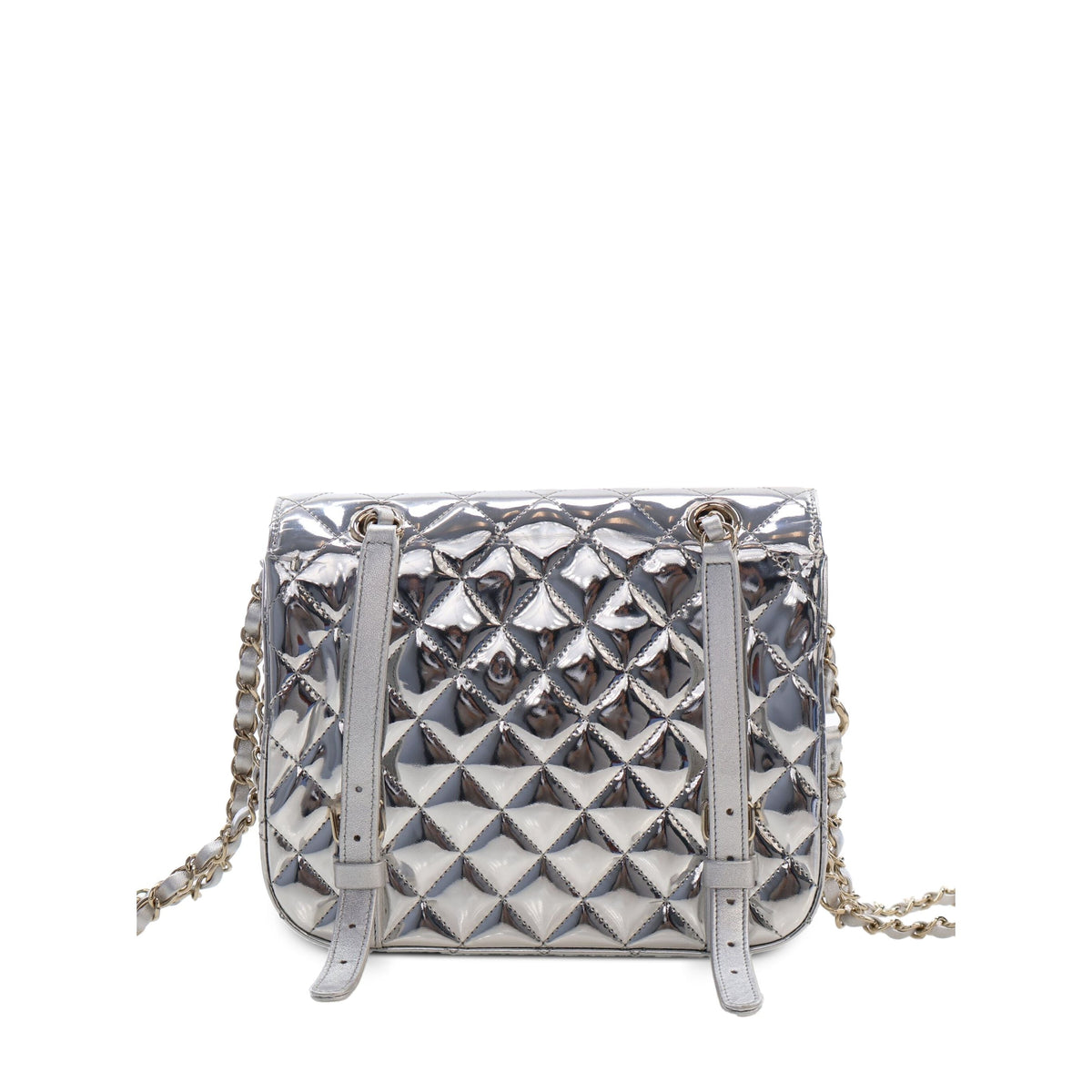 Chanel Quilted Metallic Mirror Calfskin Hollywood Boulevard Backpack — Silver