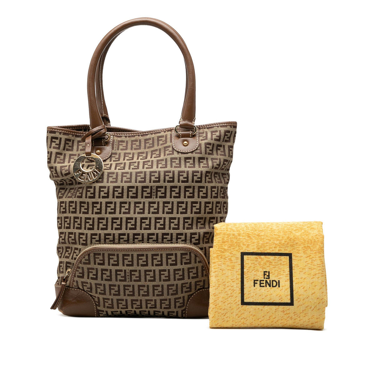 Fendi Zucchino Canvas Chef Front Pocket Shopping Tote