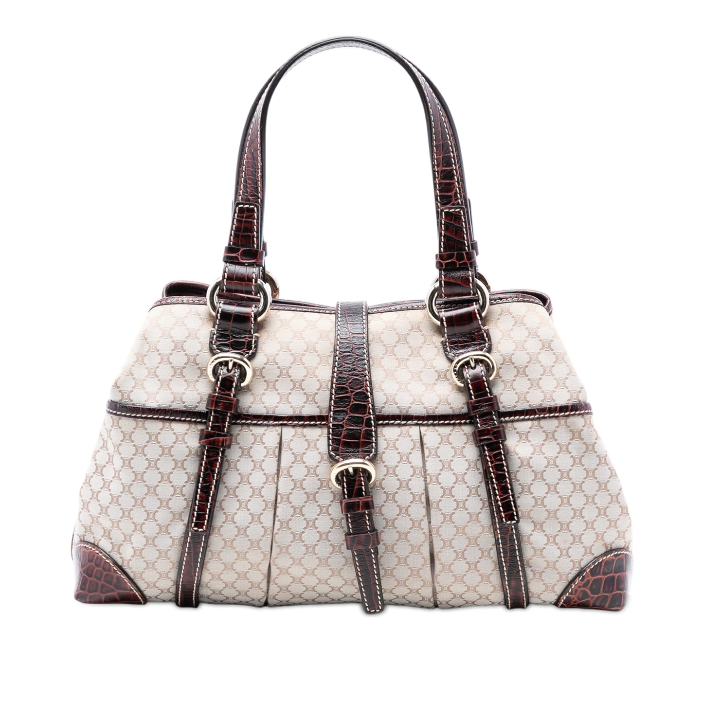 Celine Croc Embossed Leather Trimmed Macadam Canvas Handbag