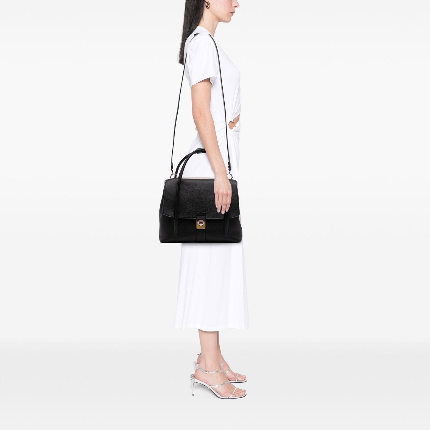 Maison Margiela Bicolor Goatskin and Canvas New Lock Horizontal Satchel