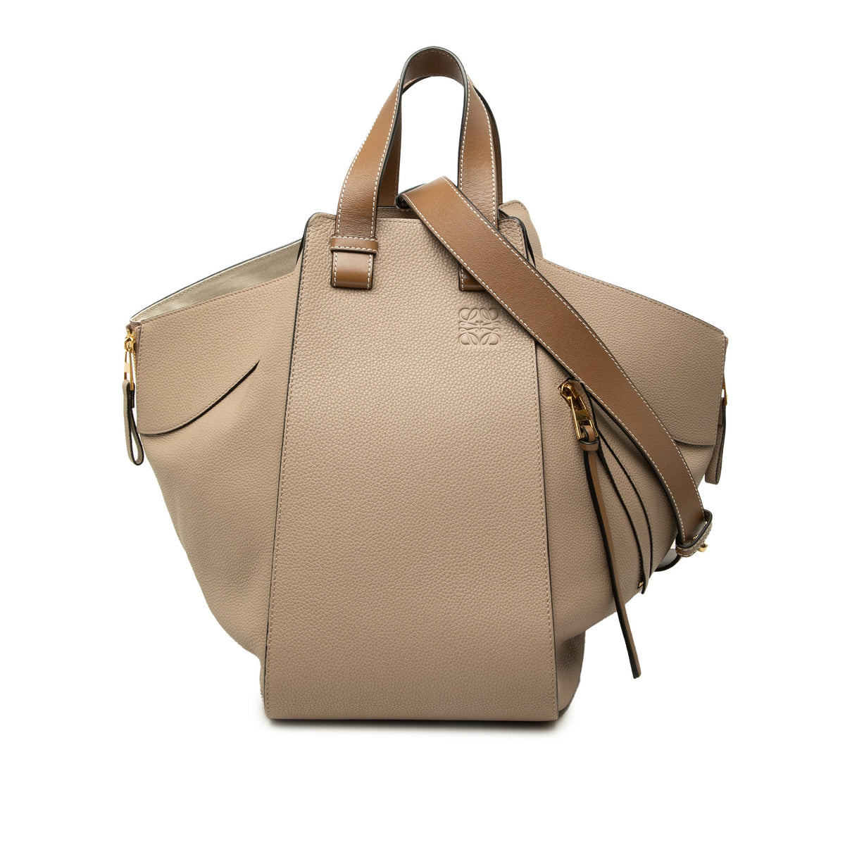 LOEWE Medium Grained Calfskin Hammock Satchel — Beige