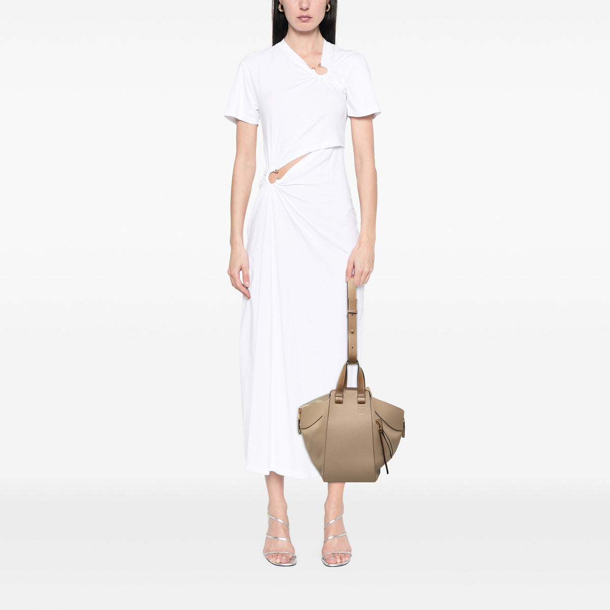 LOEWE Medium Grained Calfskin Hammock Satchel — Beige
