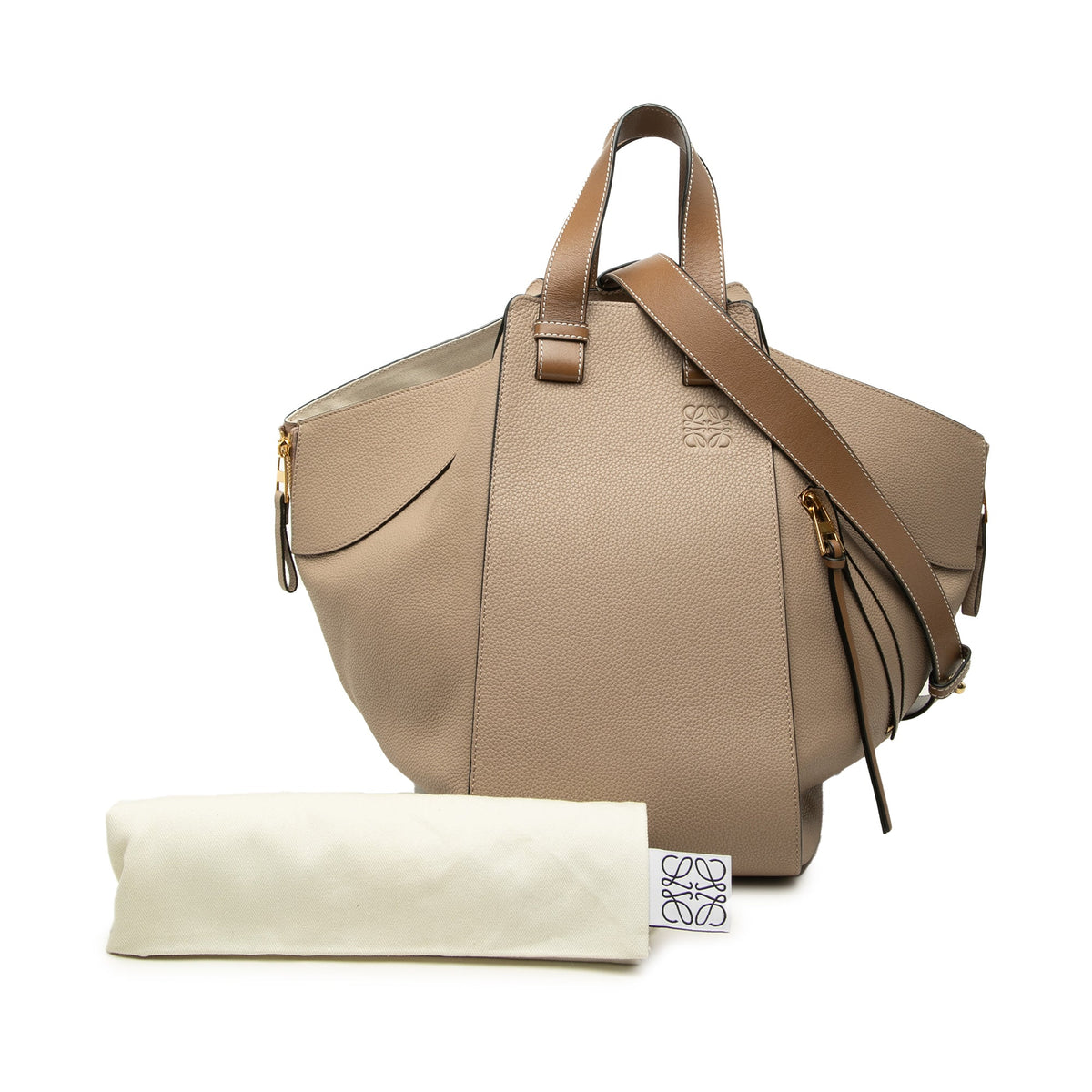 LOEWE Medium Grained Calfskin Hammock Satchel — Beige