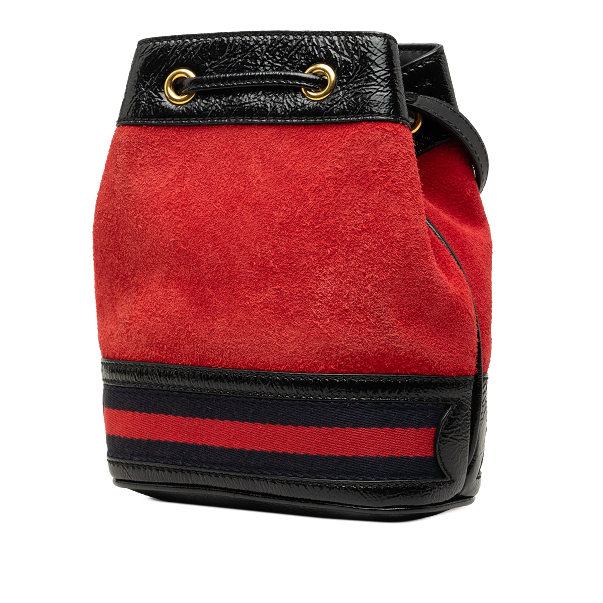 Gucci Mini Suede and Patent Web Ophidia Bucket Bag
