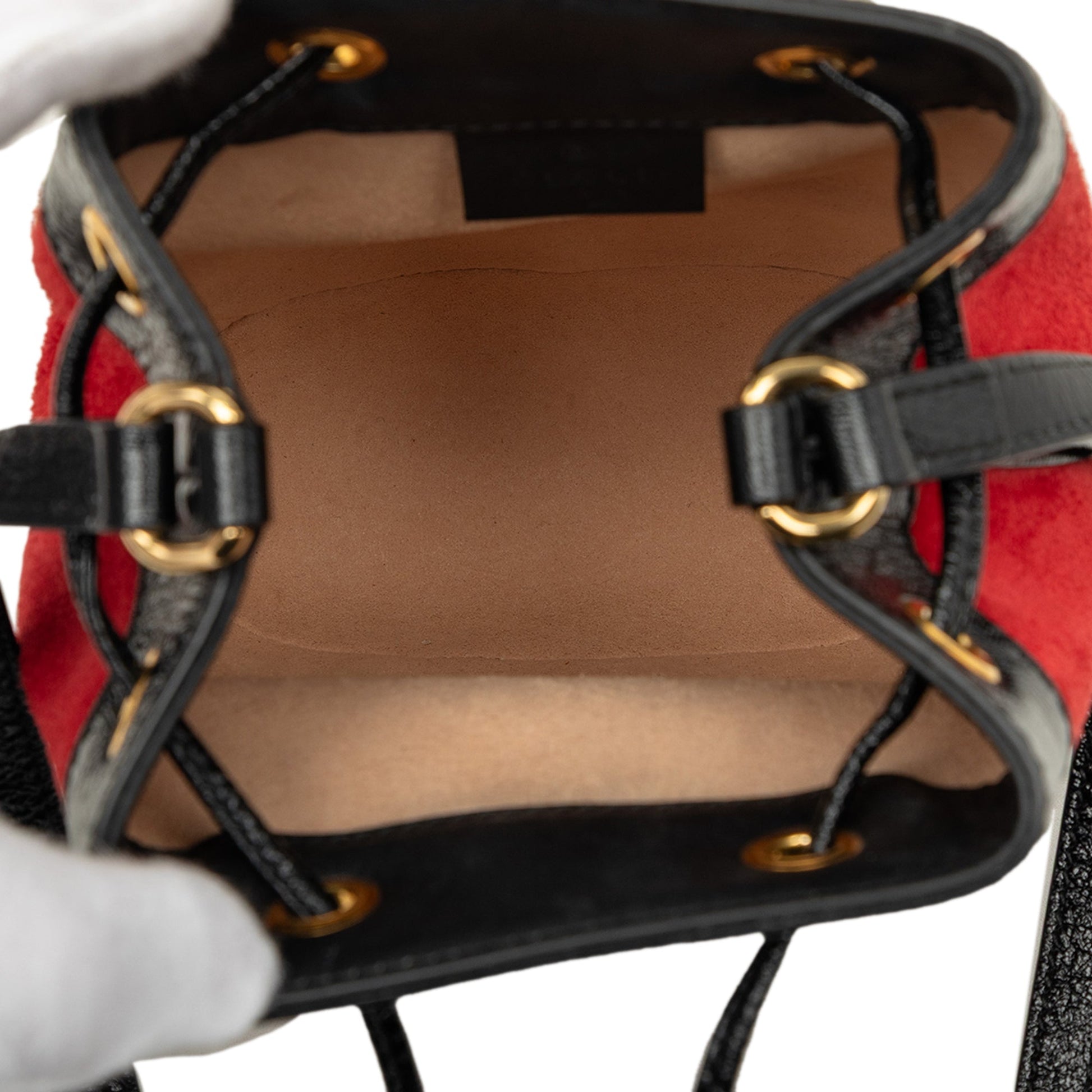 Gucci Mini Suede and Patent Web Ophidia Bucket Bag