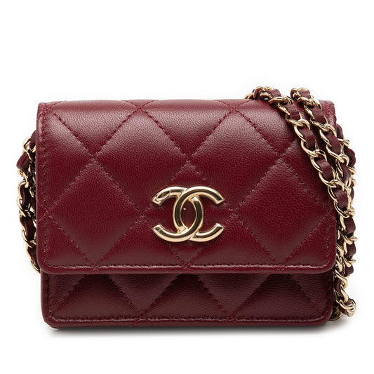 Chanel CC Quilted Lambskin Card Holder On Chain