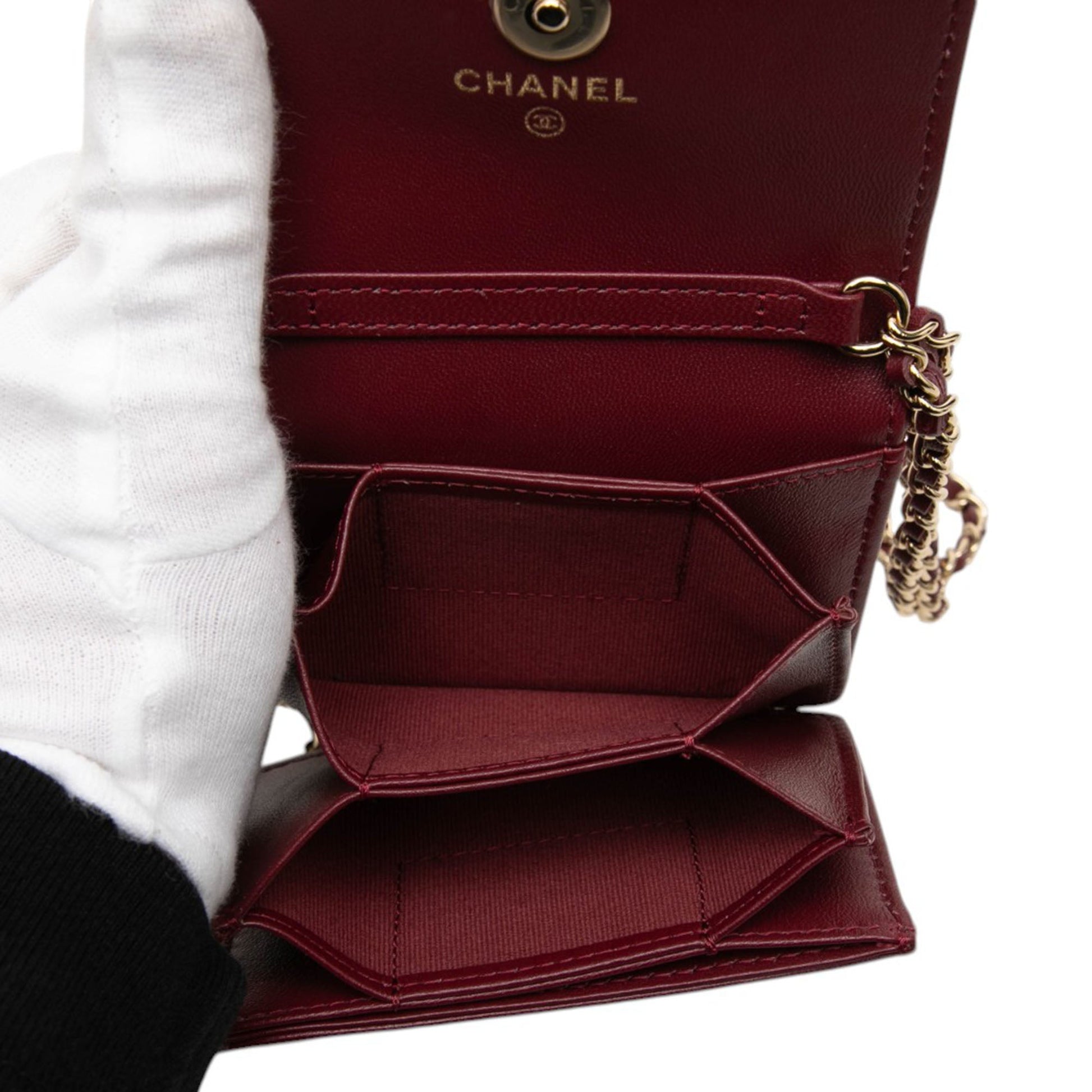 Chanel CC Quilted Lambskin Card Holder On Chain