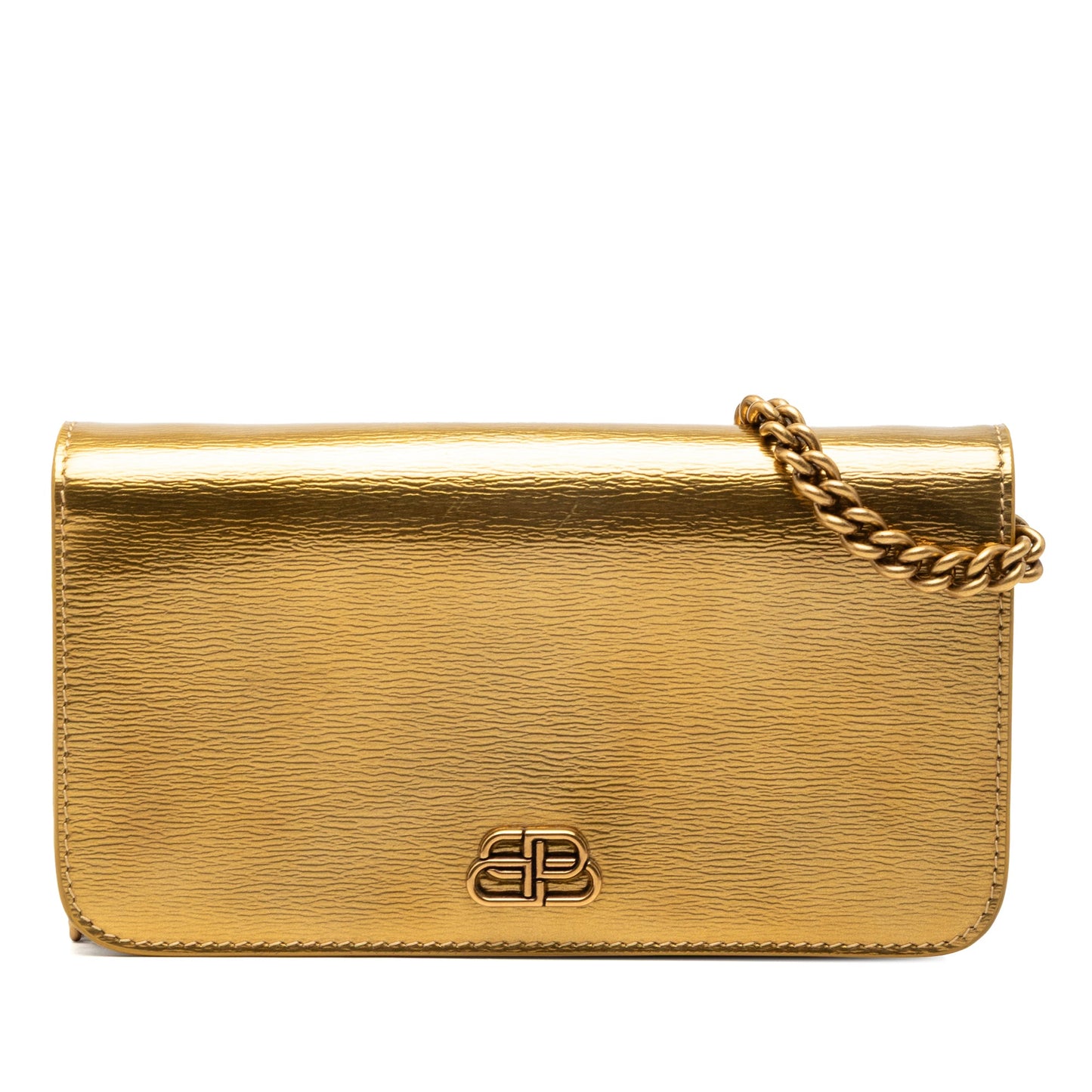 Balenciaga Metallic Leather BB Phone Holder with Chain