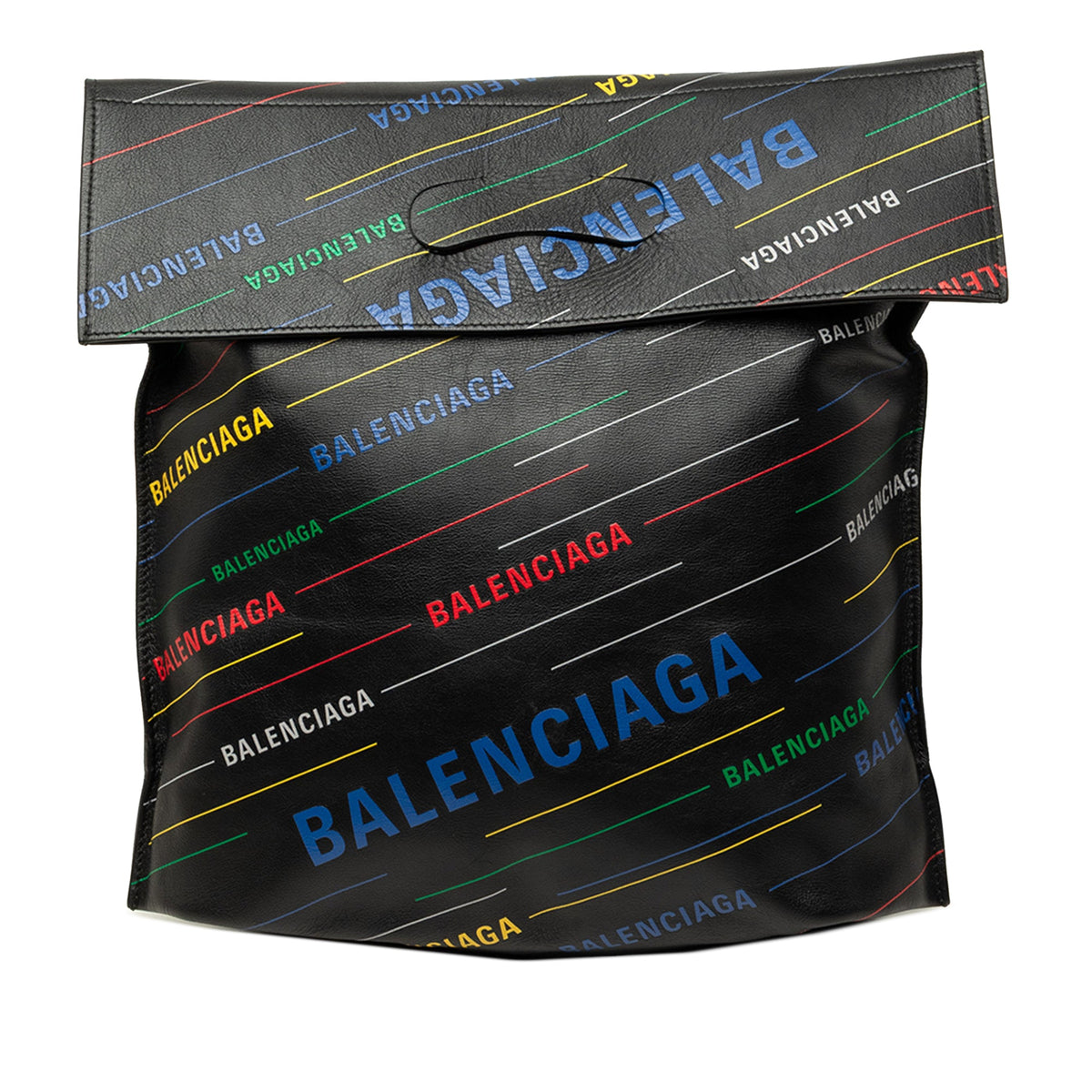 Balenciaga Calfskin Allover Logo Shopper Tote — Black