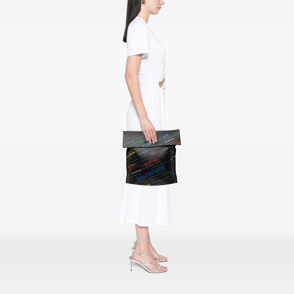 Balenciaga Calfskin Allover Logo Shopper Tote — Black