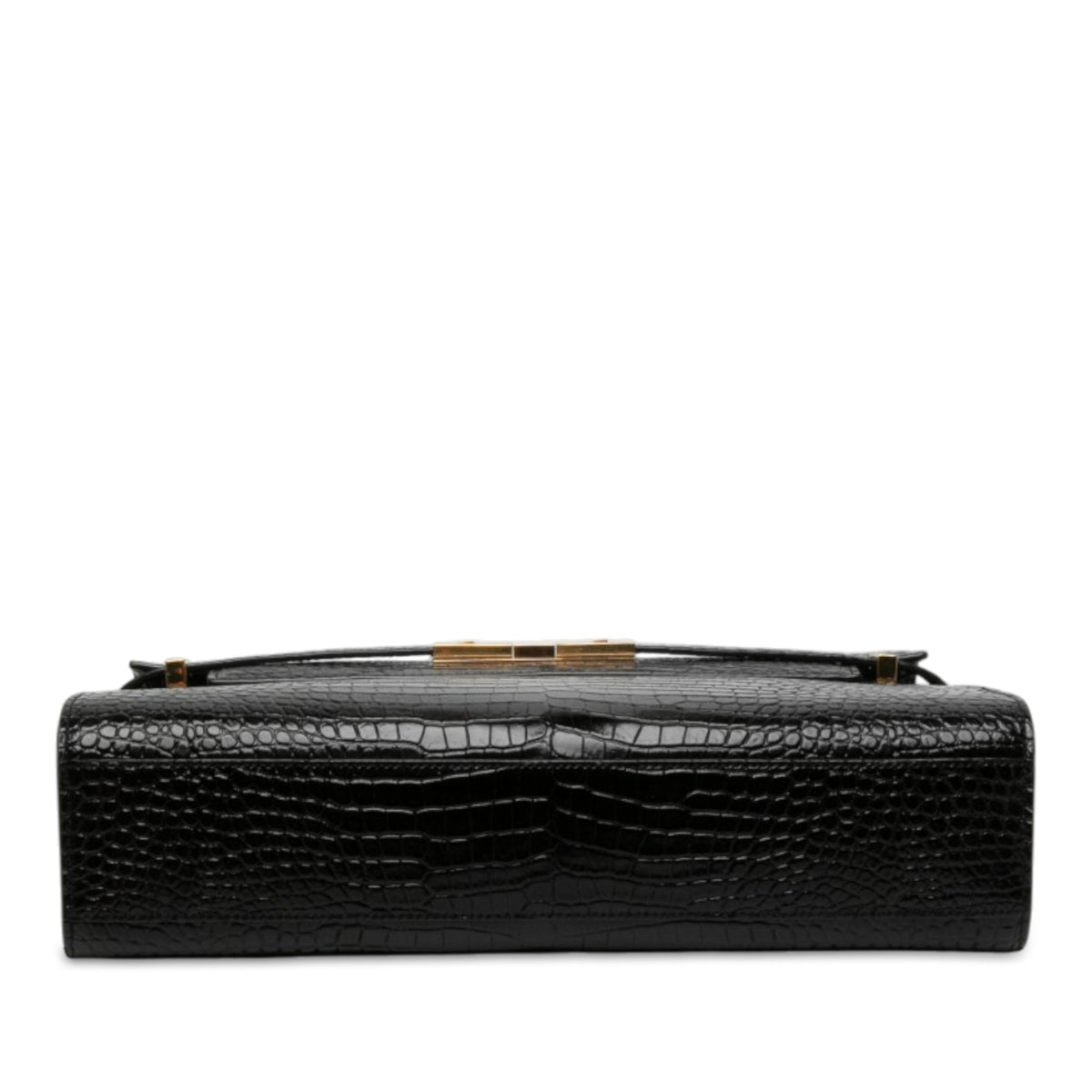 Saint Laurent Medium Shiny Croc Embossed Manhattan Shoulder Bag — Black