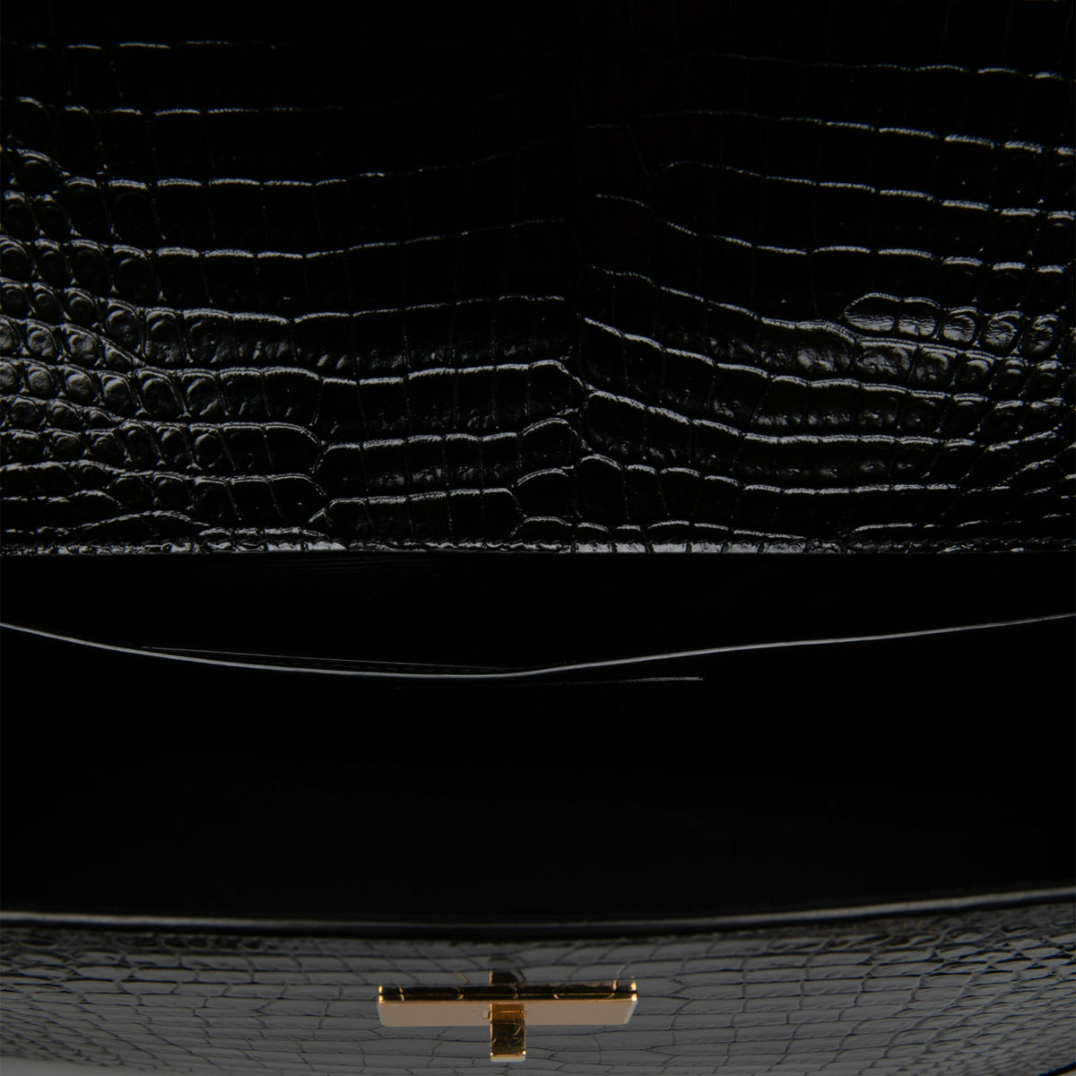 Saint Laurent Medium Shiny Croc Embossed Manhattan Shoulder Bag — Black