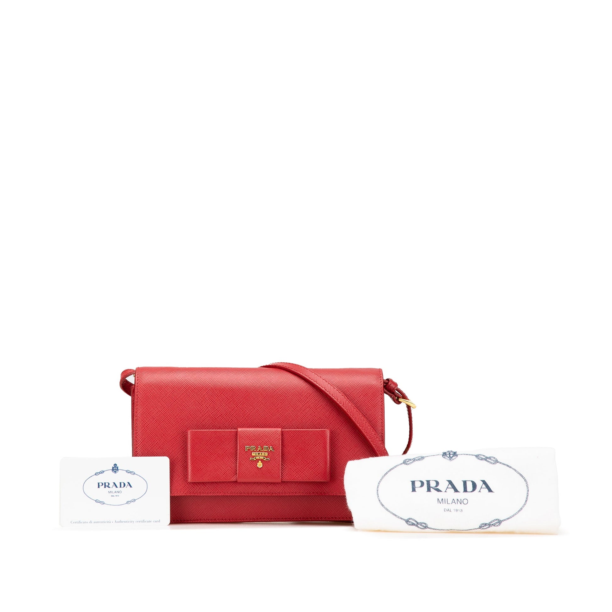 Prada Saffiano Lux Bow Wallet On Strap