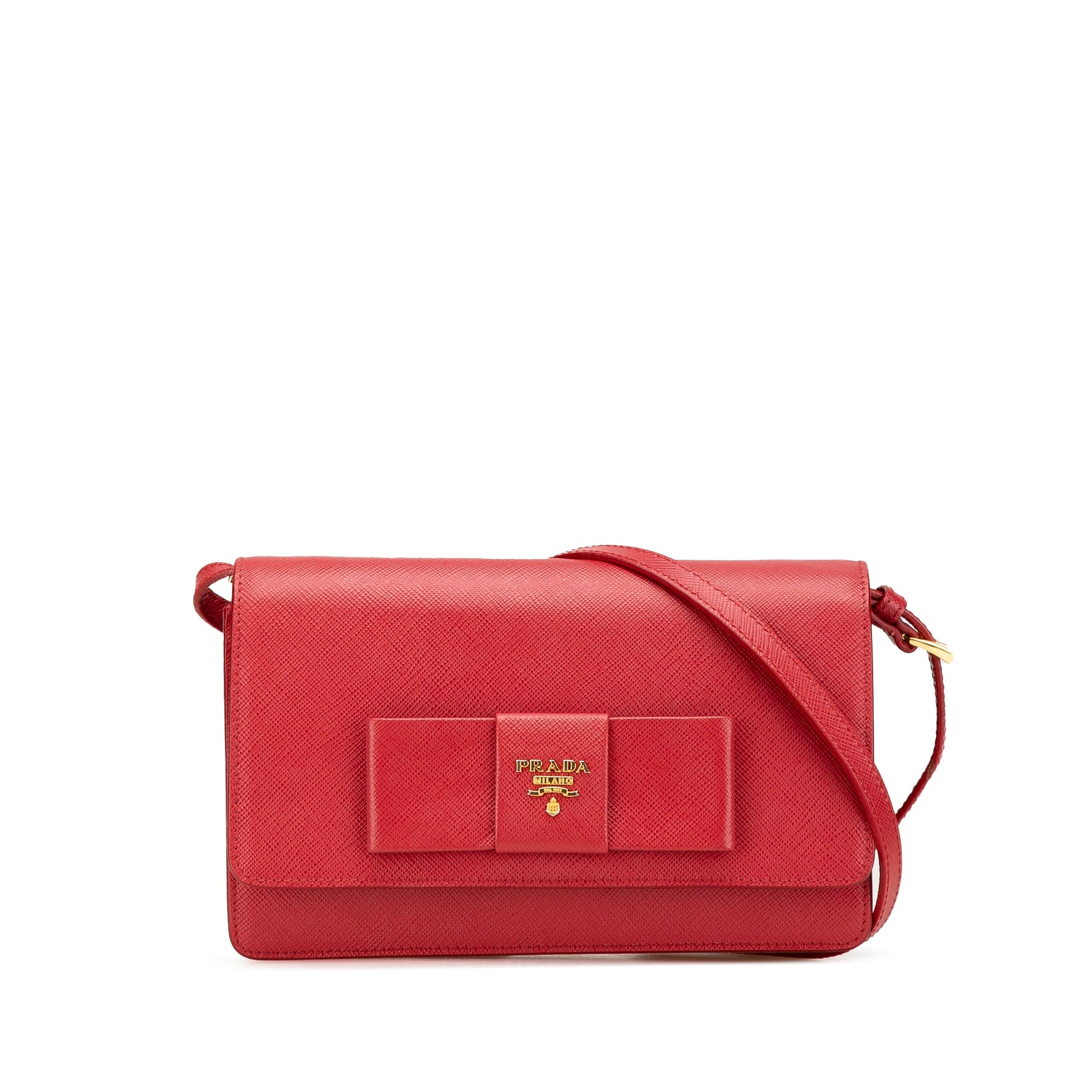 Prada Saffiano Lux Bow Wallet On Strap